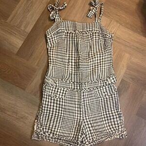 Walter Gingham Romper Womens XS‎ Black White Cottagecore Coquette Festival Boho